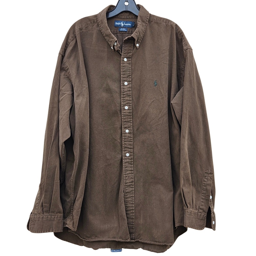 Vintage 90s Ralph Lauren Blaire Mens XXL Brown 100 Cotton Preppy Shirt Pony Logo